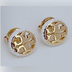 Tory Burch MILLER Gold and White Resin Stud Earrings new